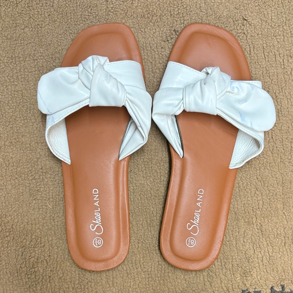 Shoe land White Bow Slide Sandals
